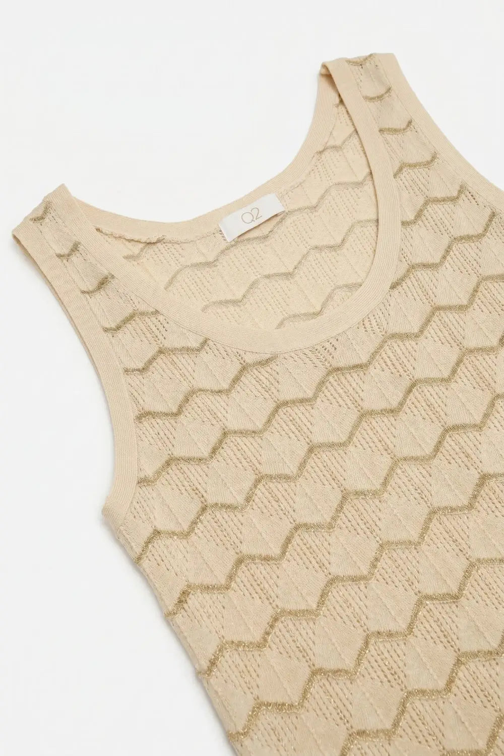 Beige Geo Knit Textured Sleeveless Top - BEIGE / ONE - Tops
