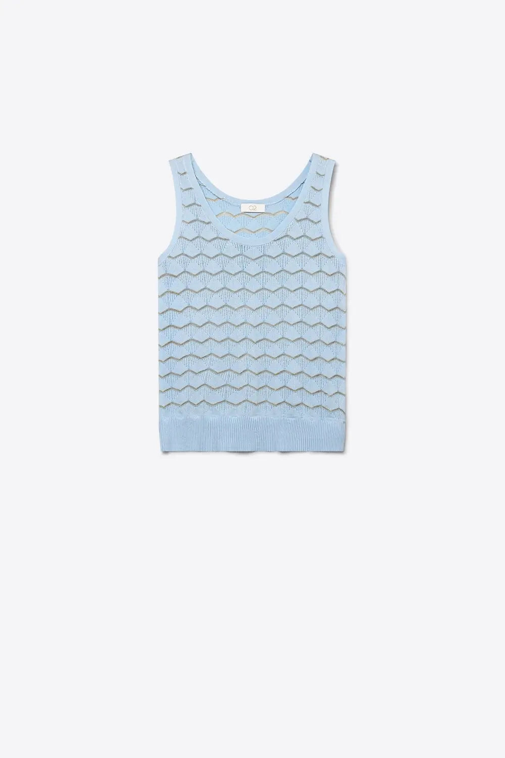 Light Blue Chevron Pointelle Knit Sleeveless Top - BLUE / ONE - Tops