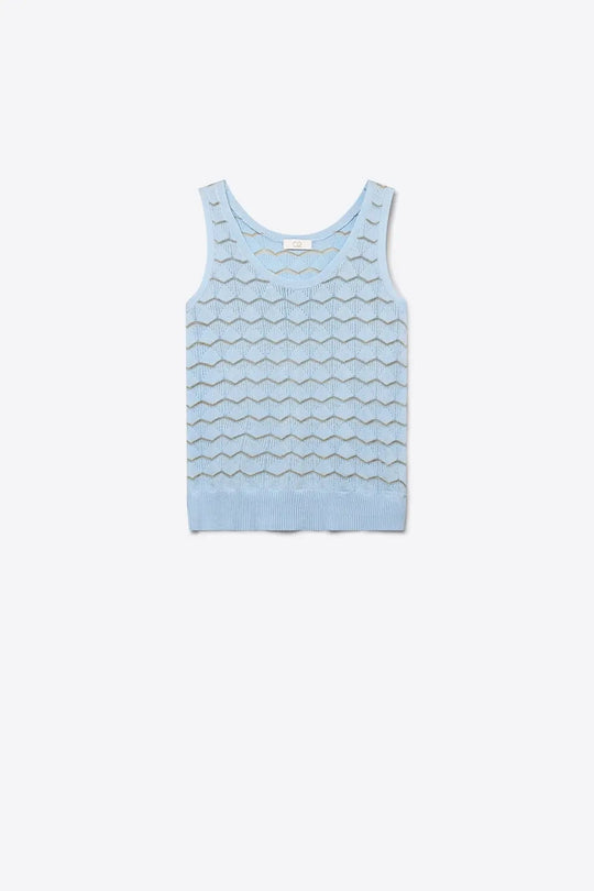 Light Blue Chevron Pointelle Knit Sleeveless Top - BLUE / ONE - Tops