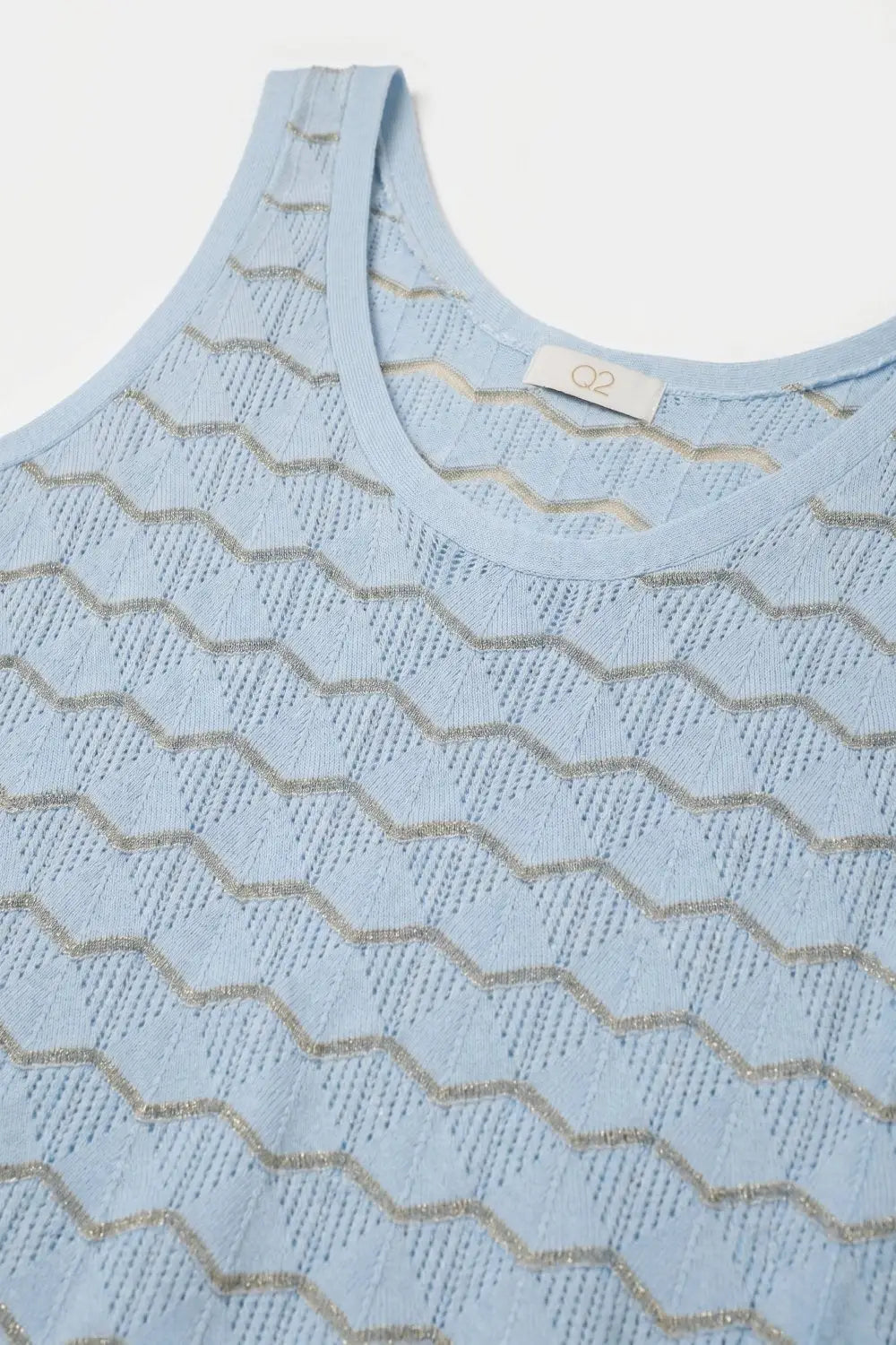 Light Blue Chevron Pointelle Knit Sleeveless Top - BLUE / ONE - Tops