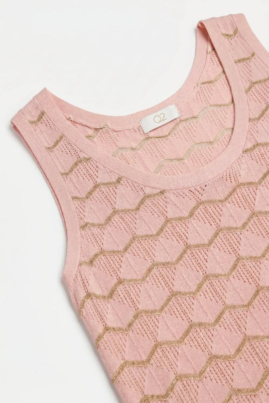 Light Pink Geo Knit Metallic Trim Top - PINK / ONE - Tops