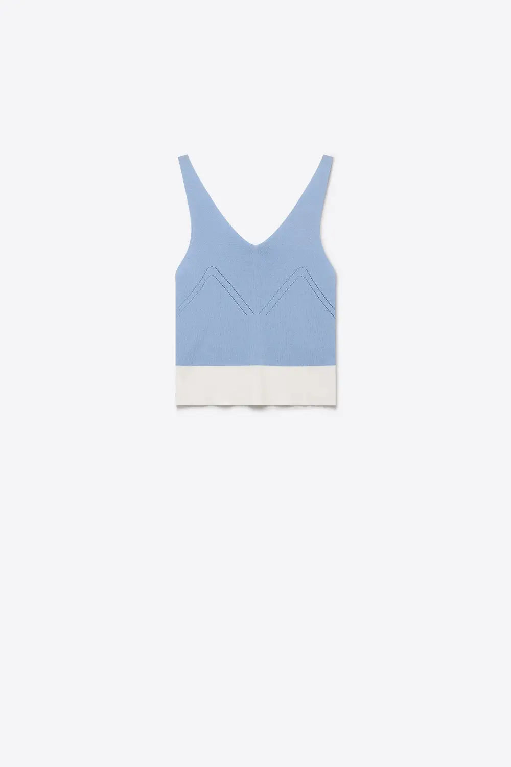 Light Blue Ribbed Knit Contrast Hem V-Neck Cropped Tank Top - BLUE / ONE - Tops