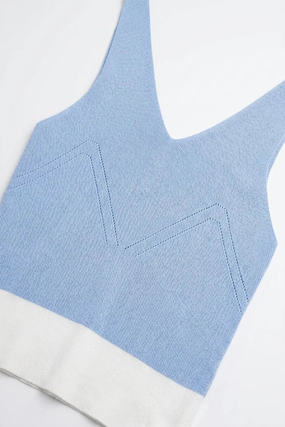 Light Blue Ribbed Knit Contrast Hem V-Neck Cropped Tank Top - BLUE / ONE - Tops