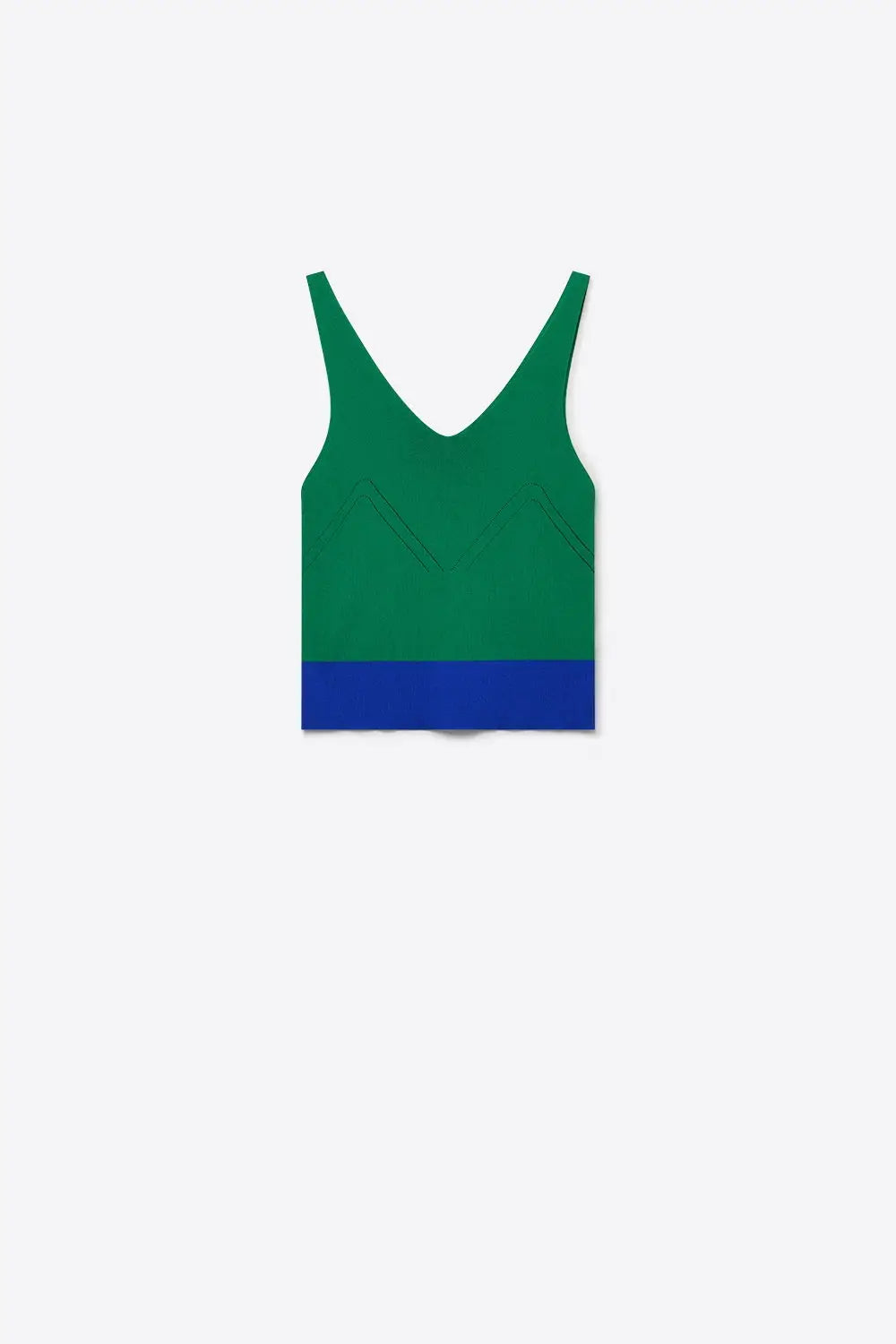 Green Color-Block Ribbed Knit V-Neck Cropped Tank Top - GREEN / ONE - Tops