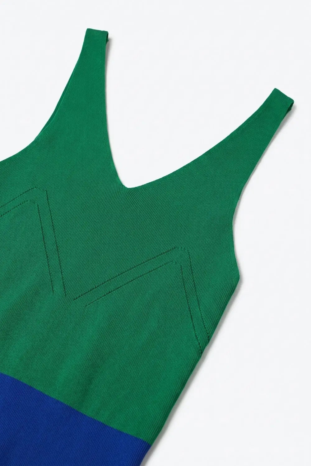 Green Color-Block Ribbed Knit V-Neck Cropped Tank Top - GREEN / ONE - Tops