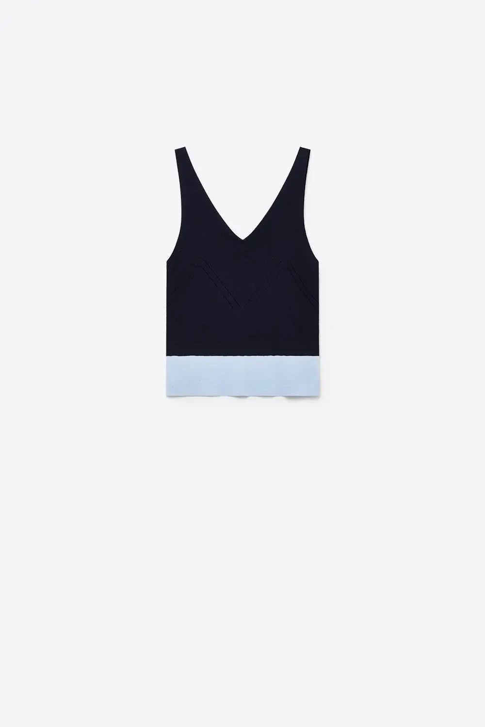 Navy Color-Block Ribbed Knit V-Neck Cropped Tank Top - NAVY / ONE - Tops