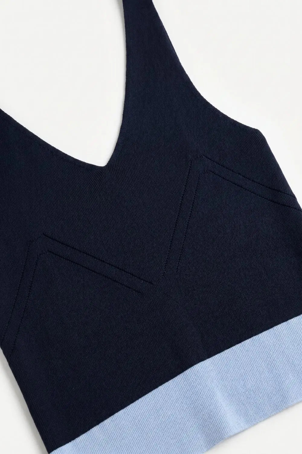 Navy Color-Block Ribbed Knit V-Neck Cropped Tank Top - NAVY / ONE - Tops