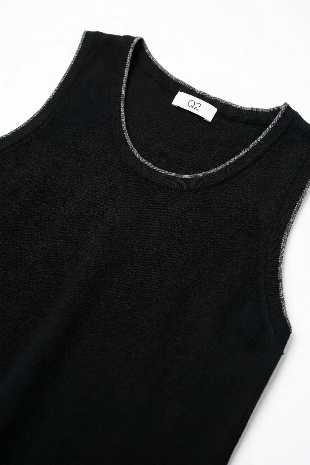 Black Ribbed Knit Contrast Seam Regular Fit Tank Top - BLACK / ONE - Tops