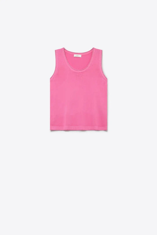 Pink Fine Knit Ribbed Trim Regular Fit Tank Top - FUCHSIA / ONE - Tops