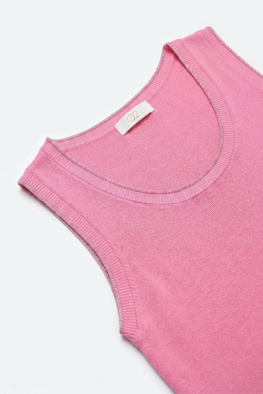 Pink Fine Knit Ribbed Trim Regular Fit Tank Top - FUCHSIA / ONE - Tops