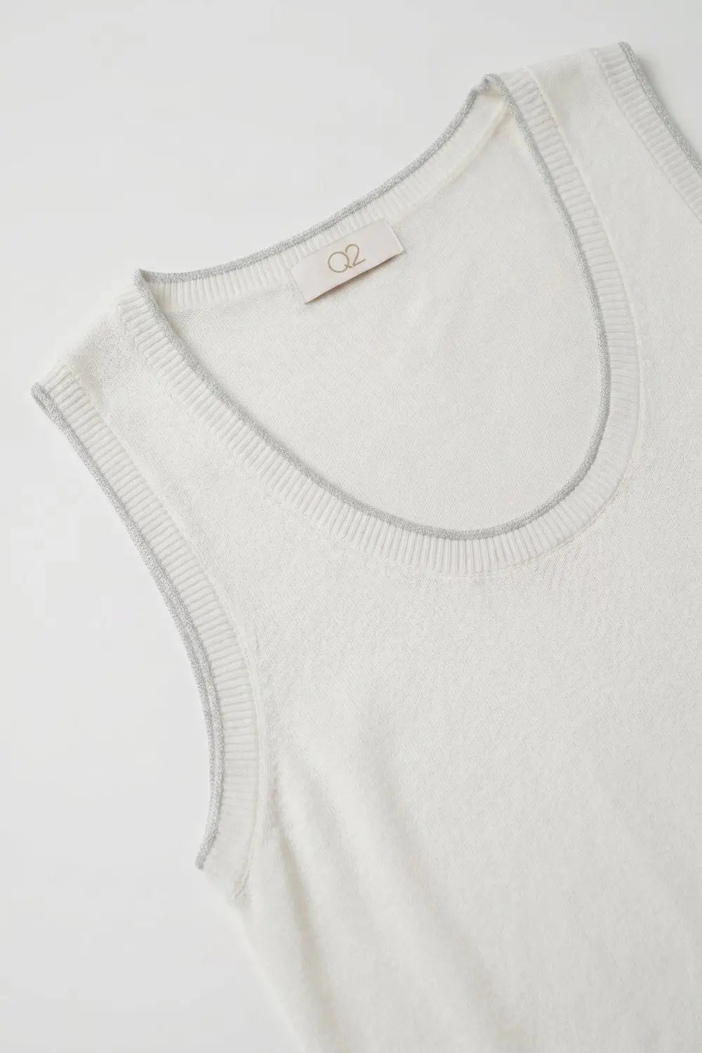 White Fine Knit Ribbed Trim Regular Fit Tank Top - WHITE / ONE - Tops