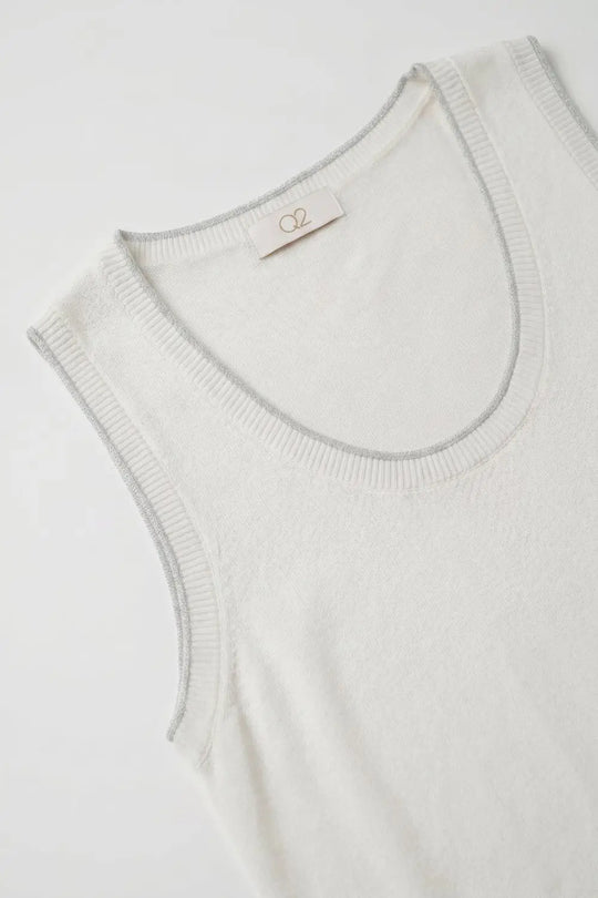 White Fine Knit Ribbed Trim Regular Fit Tank Top - WHITE / ONE - Tops