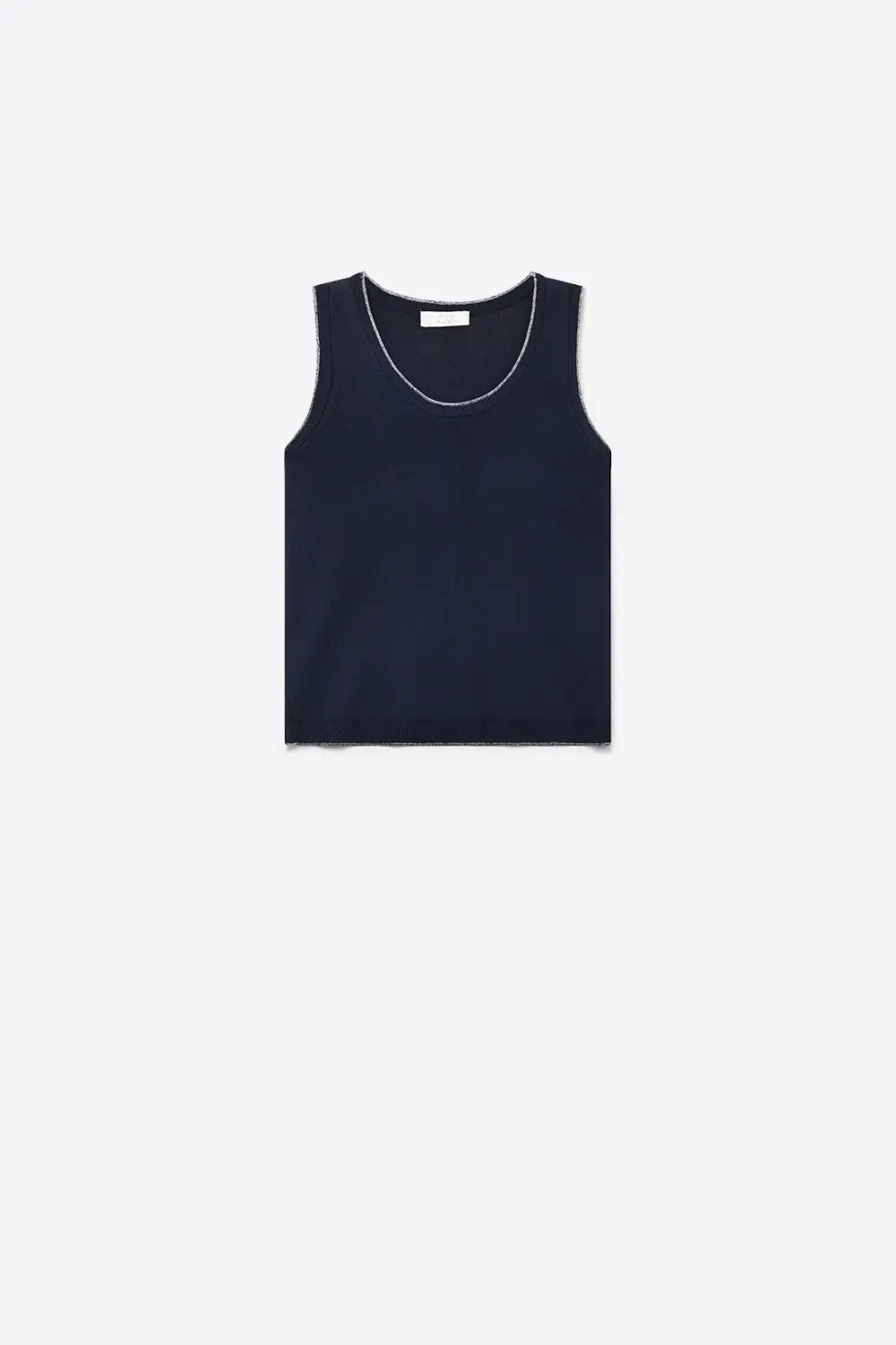 Navy Fine Knit Metallic Trim Regular Fit Tank Top - NAVY / ONE - Tops