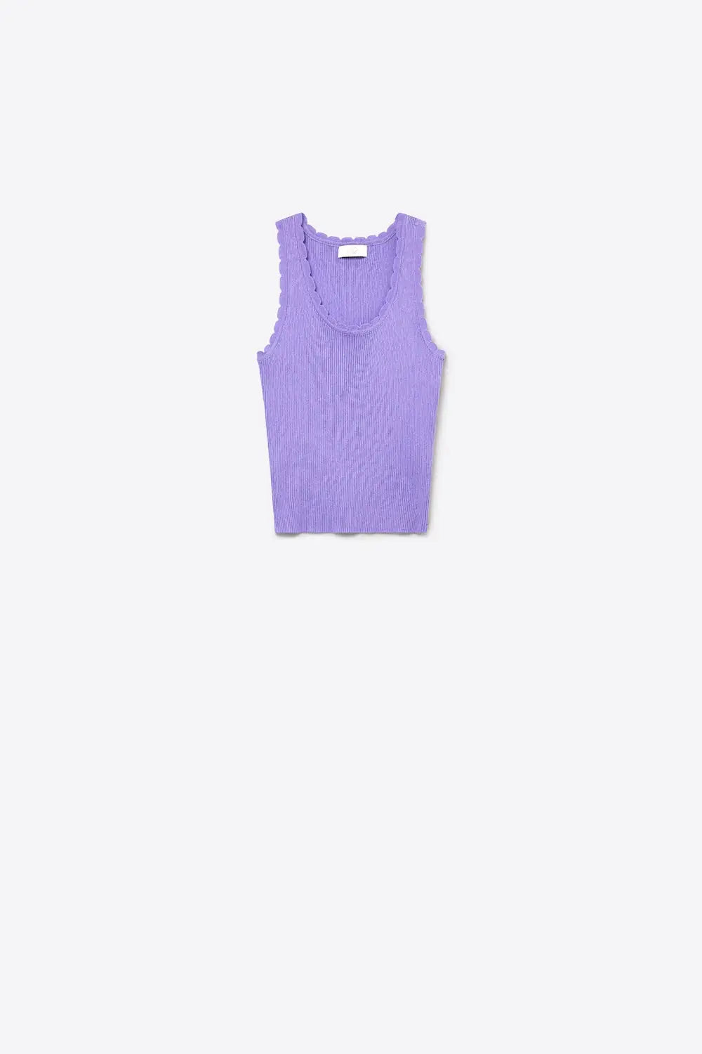 Lilac Ribbed Knit Scallop Edge Sleeveless Cropped Top - PURPLE / ONE - Tops