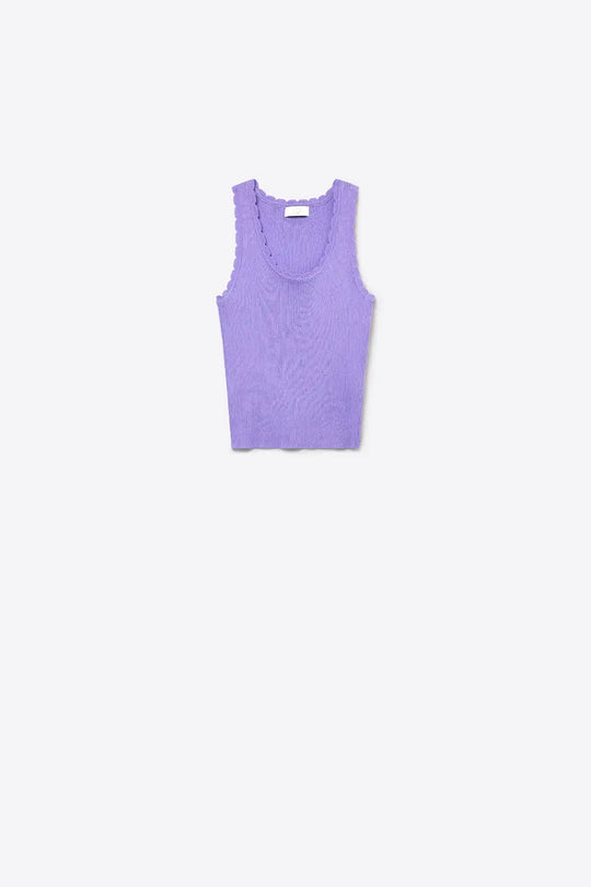 Lilac Ribbed Knit Scallop Edge Sleeveless Cropped Top - PURPLE / ONE - Tops