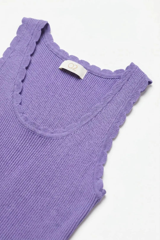 Lilac Ribbed Knit Scallop Edge Sleeveless Cropped Top - PURPLE / ONE - Tops