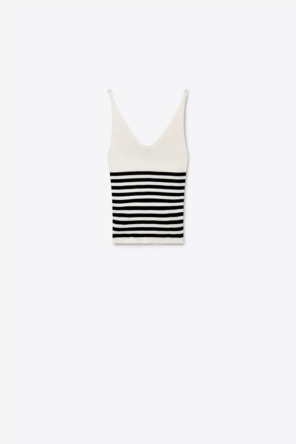 White Stripe Ribbed Knit V-Neck Fitted Tank Top - WHITE / ONE - Tops