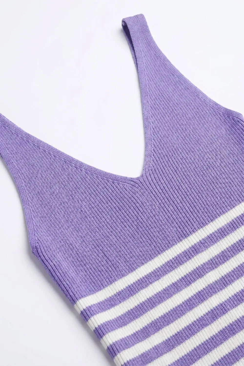 Lilac Stripe Ribbed Knit V-Neck Cropped Tank Top - PURPLE / ONE - Tops