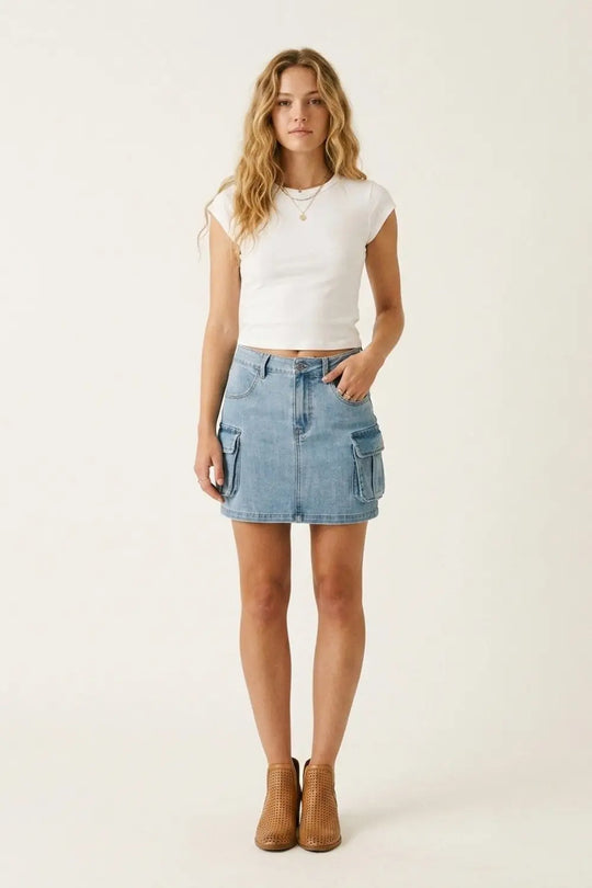 light denim mini Skirt with cargo side pockets - Skirts