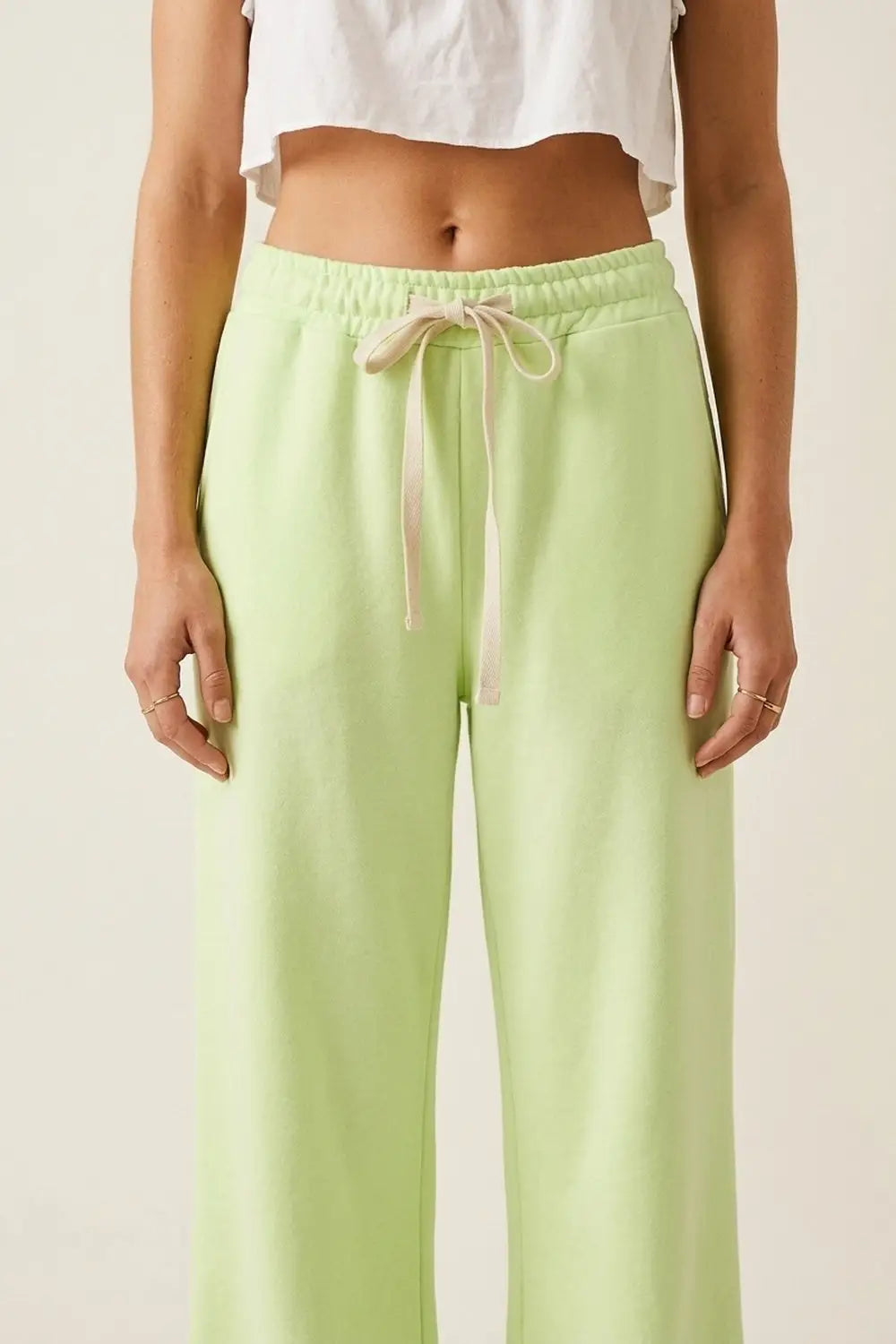 Green Knit Straiht Fit Sweatpants with elastic waist and Tie - GREEN / ONE - Pants