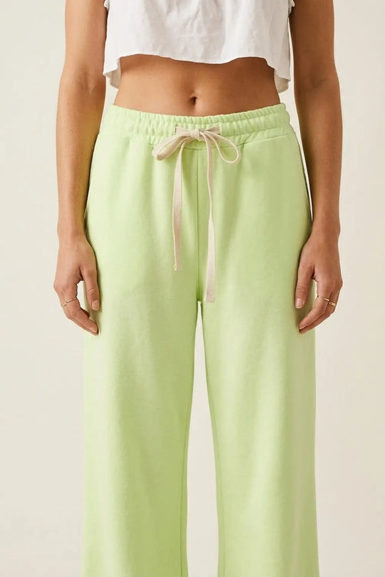 Green Knit Straiht Fit Sweatpants with elastic waist and Tie - GREEN / ONE - Pants