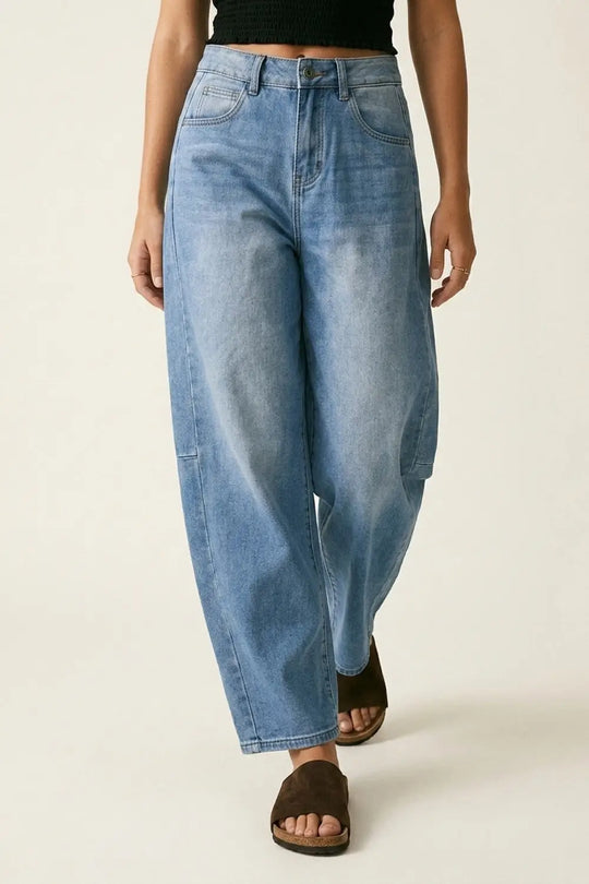 Light Blue Wide-Leg Relaxed Denim Jeans with side stitching