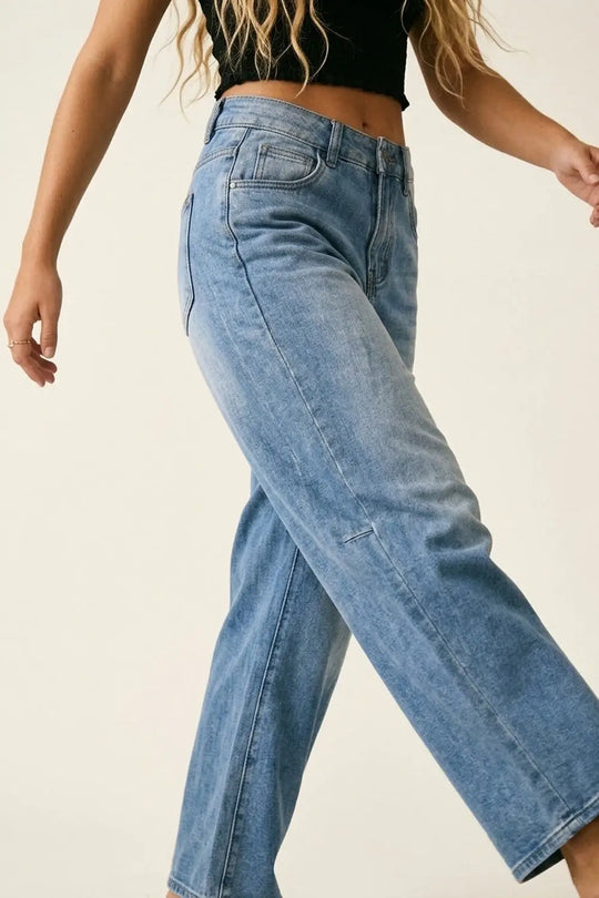 Light Blue Wide-Leg Relaxed Denim Jeans with side stitching