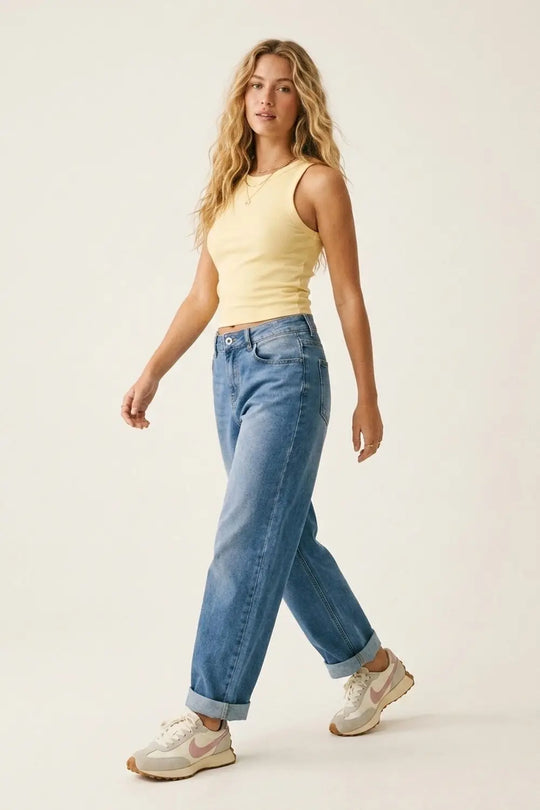 Blue Relaxed Fit Light Wash barrel Jeans with side stitching
