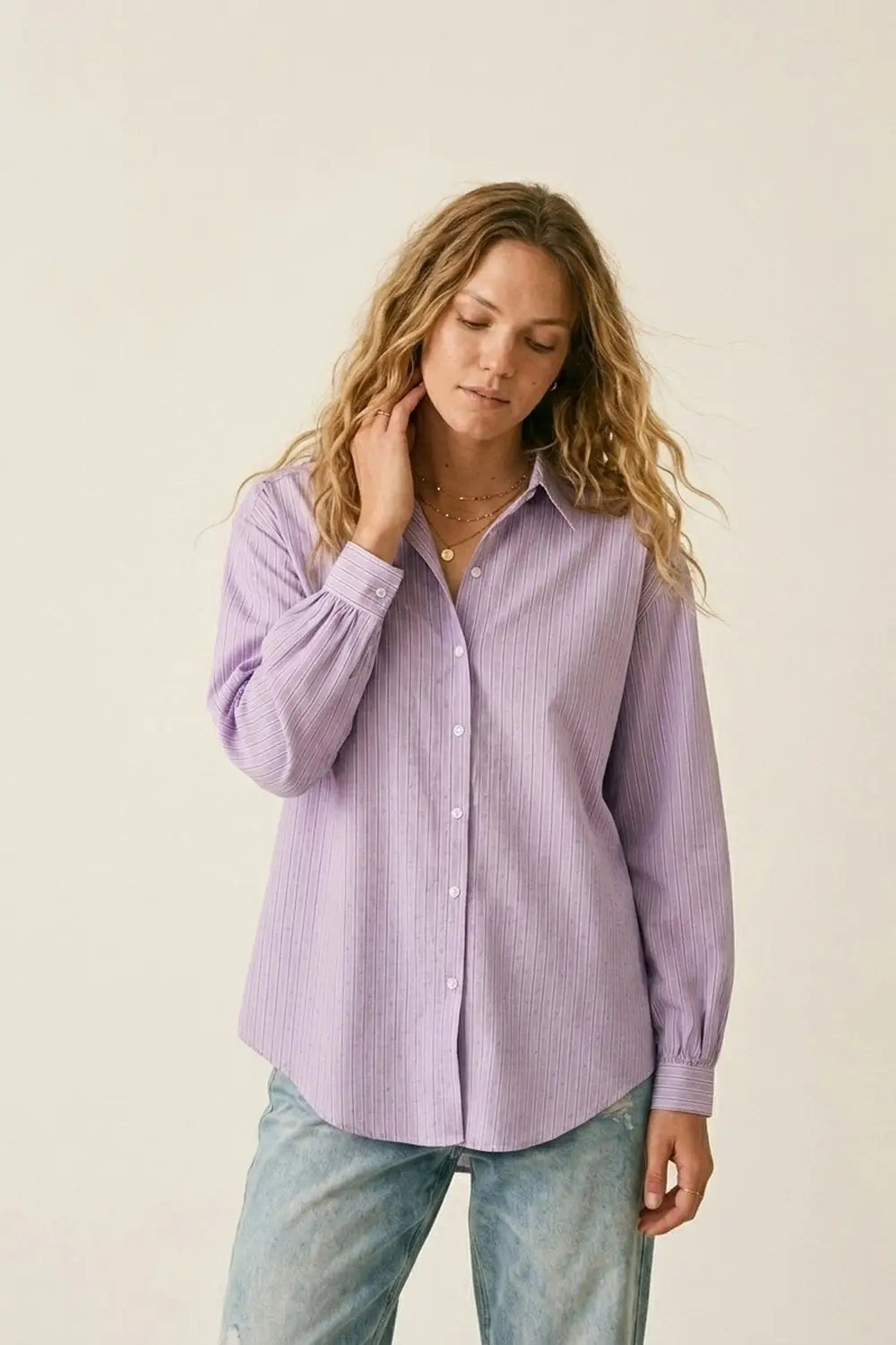 Lilac Stripe Lightweight shirt with embellished with strass - Shirts