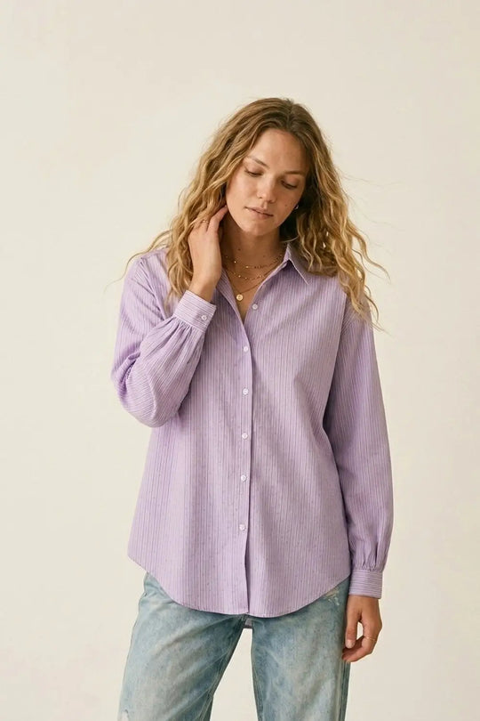 Lilac Stripe Lightweight shirt with embellished with strass - Shirts