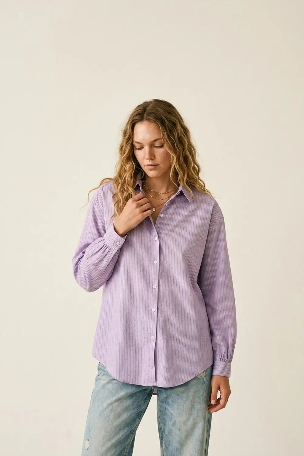 Lilac Stripe Lightweight shirt with embellished with strass - Shirts