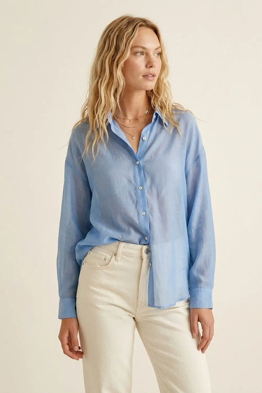 Sheer Sky Blue Button-Down Shirt with Relaxed Fit - Shirts