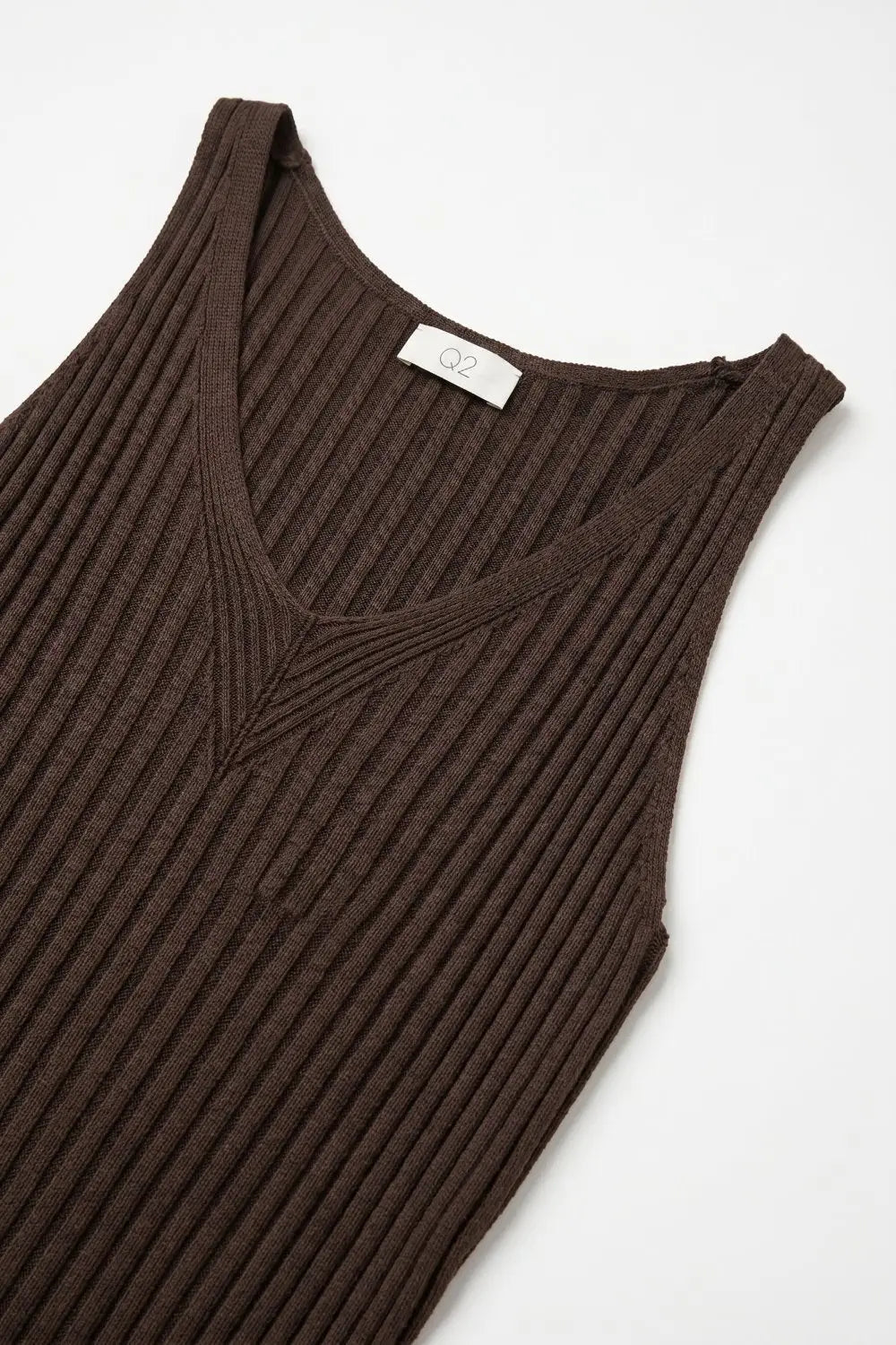 Brown Ribbed Knit V-Neck Tank Top - BROWN / ONE - Tops