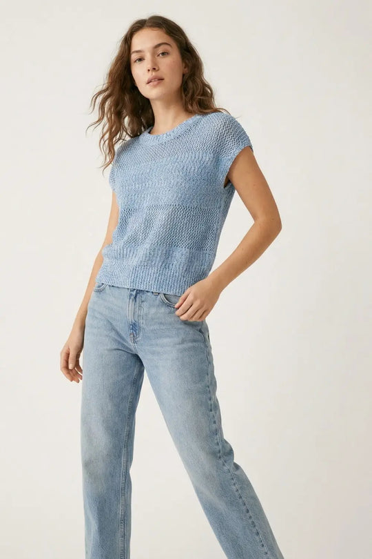 Light Blue Mesh Knit Relaxed Fit Sweater - BLUE / ONE - Sweaters
