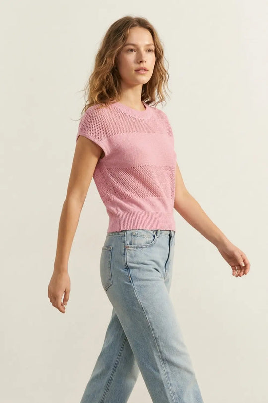 Pink Open-Knit Sleeveless Sweater in crochet - PINK / ONE - Sweaters