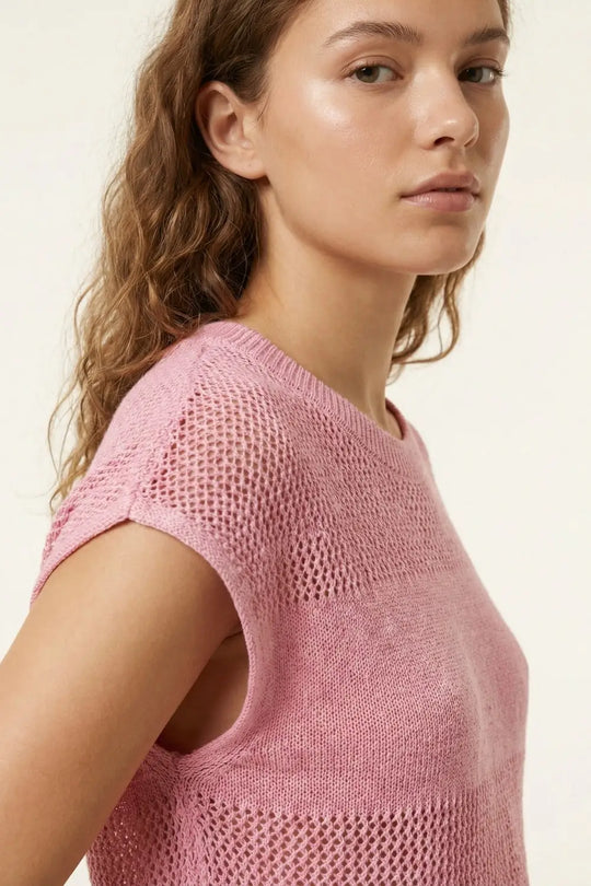 Pink Open-Knit Sleeveless Sweater in crochet - PINK / ONE - Sweaters