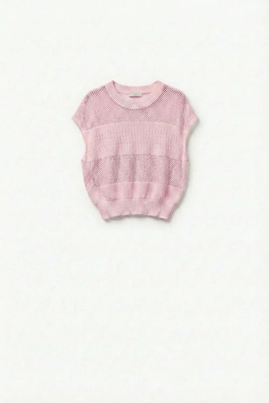 Pink Open-Knit Sleeveless Sweater in crochet - PINK / ONE - Sweaters
