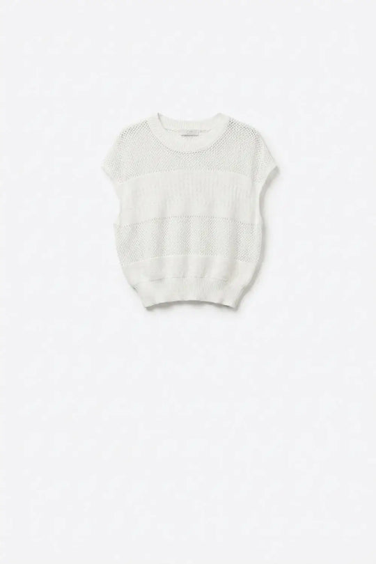 Lightweight Open-Knit Short Sleeve Sweater in white - WHITE / ONE - Sweaters