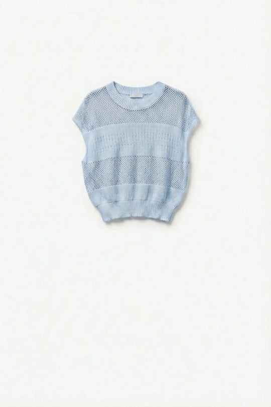 Light Blue Mesh Knit Relaxed Fit Sweater - BLUE / ONE - Sweaters