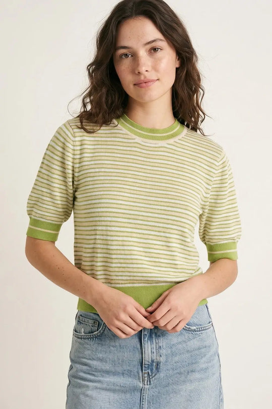 Short-Sleeve Striped Sweater in green and cream - GREEN / ONE - Sweaters