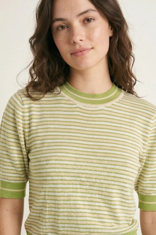 Short-Sleeve Striped Sweater in green and cream - GREEN / ONE - Sweaters