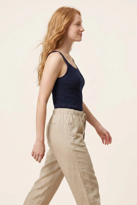 Navy Ribbed Knit Top with Wide Straps - NAVY / ONE - Tops