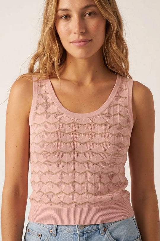 Light Pink Geo Knit Metallic Trim Top - PINK / ONE - Tops