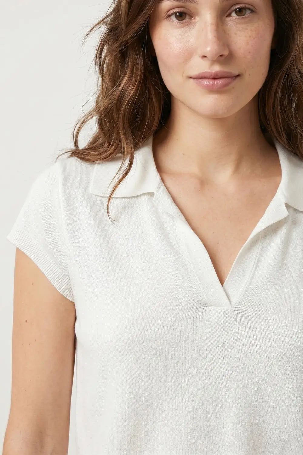 White Relaxed Fit Short Sleeve V-Neck polo - WHITE / ONE - Polos
