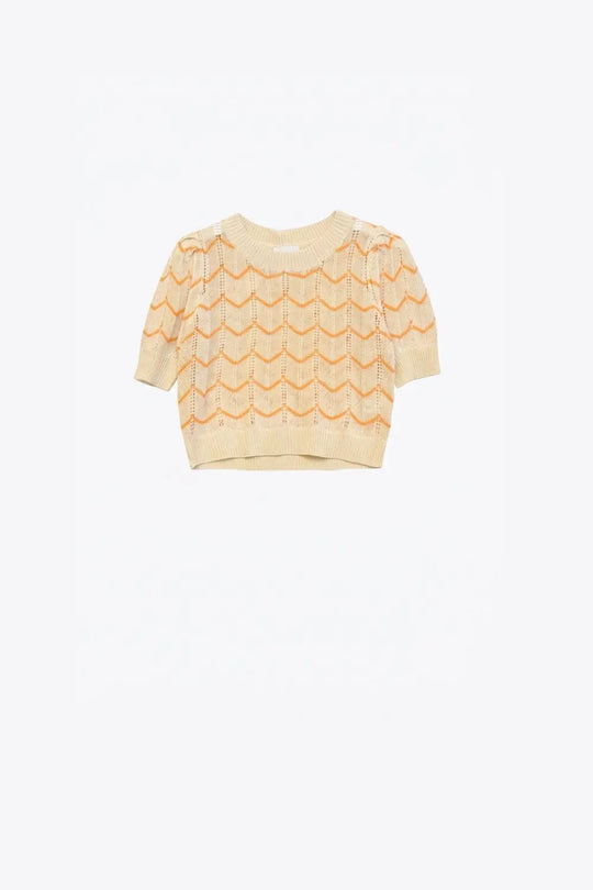 Crop Herringbone Print Fine Knit Jumper in Light Yellow - BEIGE / ONE - Sweaters