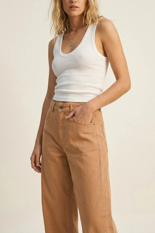 Orange Wide-Leg Barrel style Pants with Rolled Hems - Pants