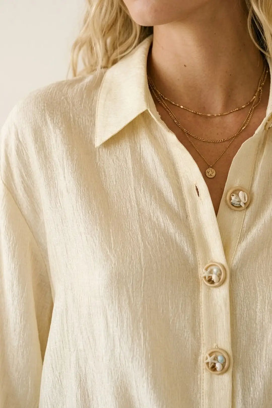 bright fabric beige blouse with retro buttons - Shirts