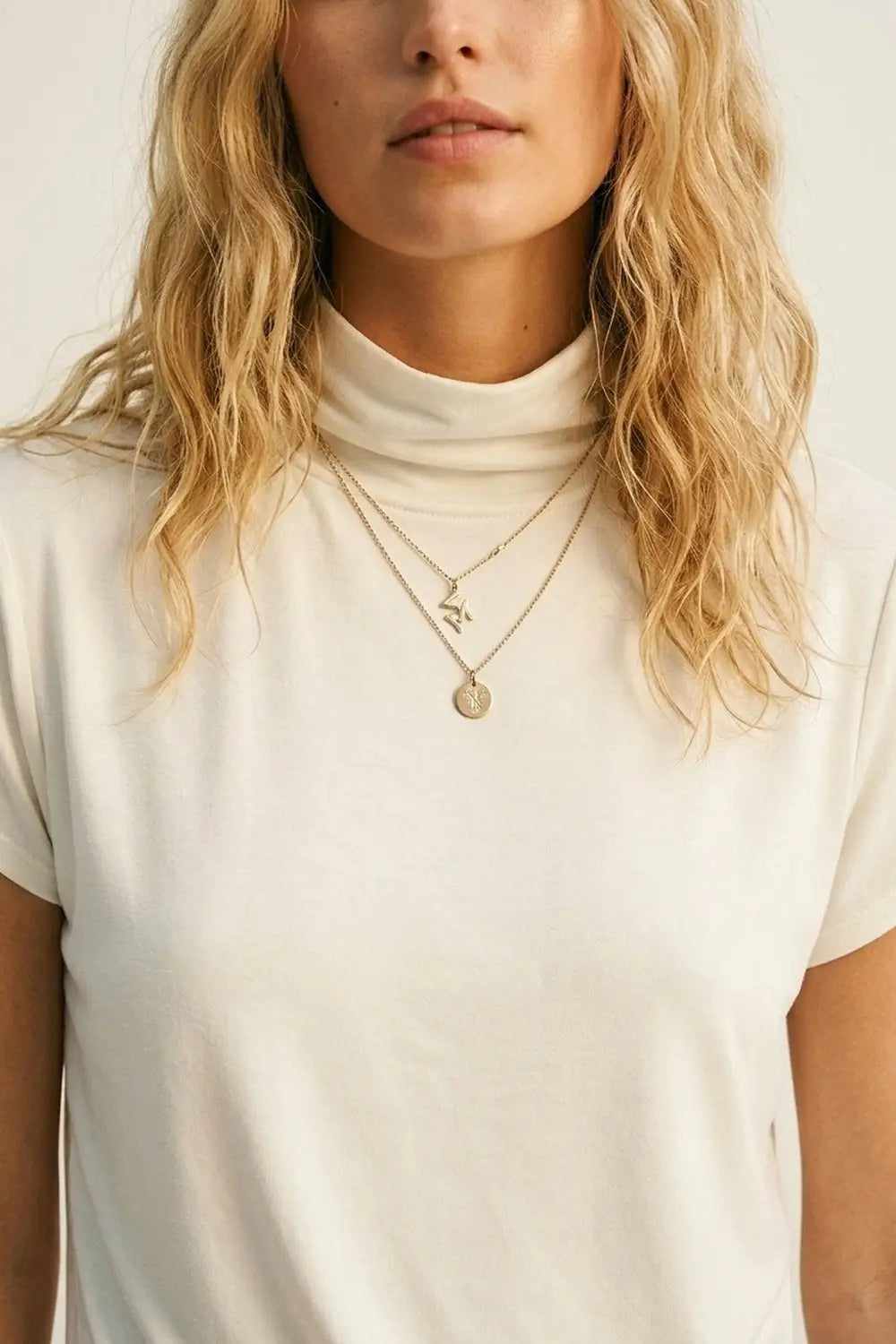 Short Sleeve Mock Neck Top in white color