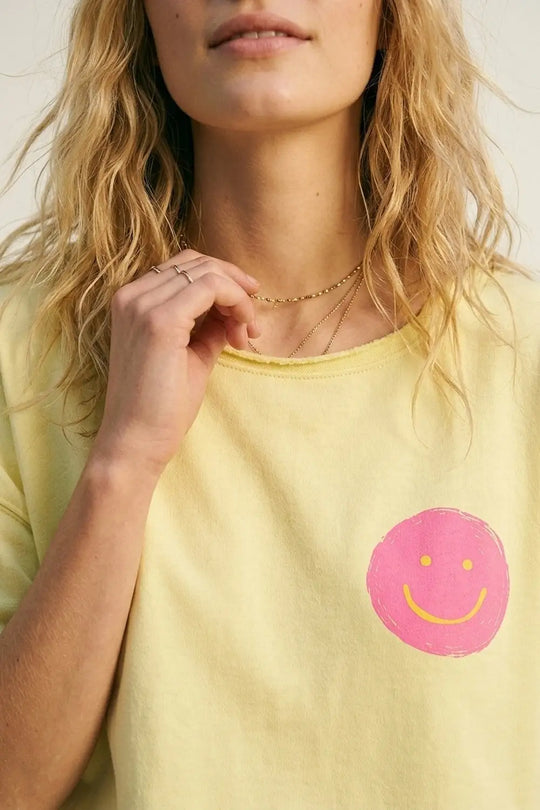 Yellow Relaxed Fit Smile Patch Cotton sweatshirt - YELLOW / ONE - T-Shirts
