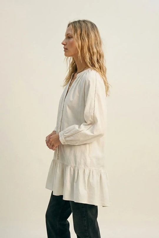 Lightweight Cotton Poplin Peasant Dress in white with Ruffle Hem - Dresses